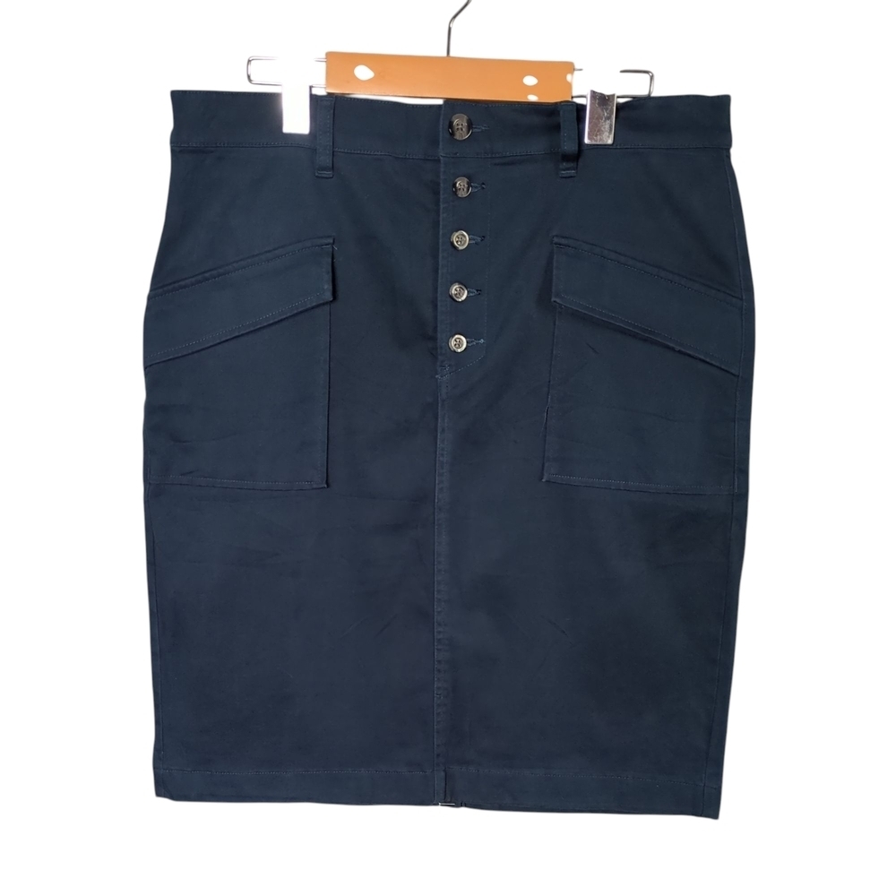 NWT Loft Navy Blue Mid -Length Button Down Pencil Skirt Size 8